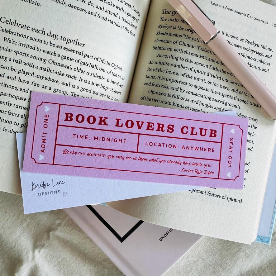 Vintage Theatre Ticket Bookmark: Book Lovers Club - Digital Download