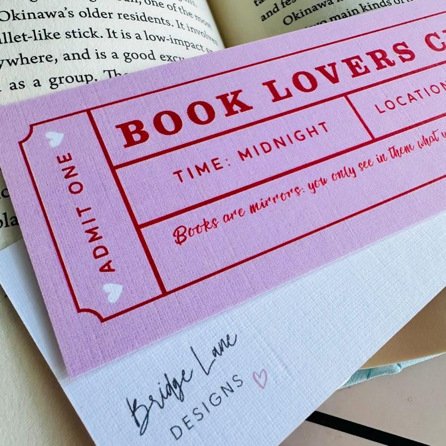 Vintage Theatre Ticket Bookmark: Book Lovers Club - Digital Download
