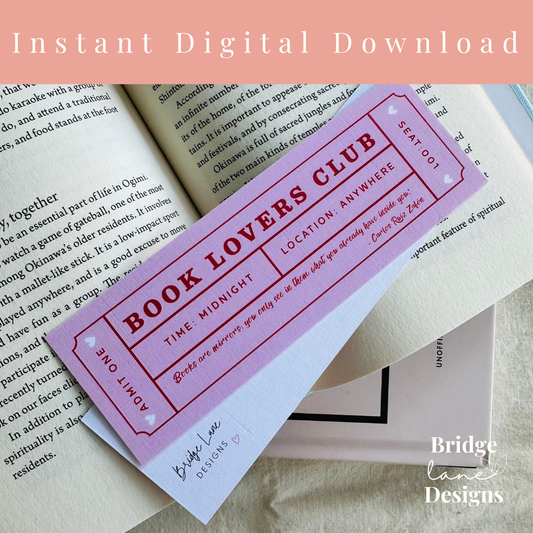 Vintage Theatre Ticket Bookmark: Book Lovers Club - Digital Download