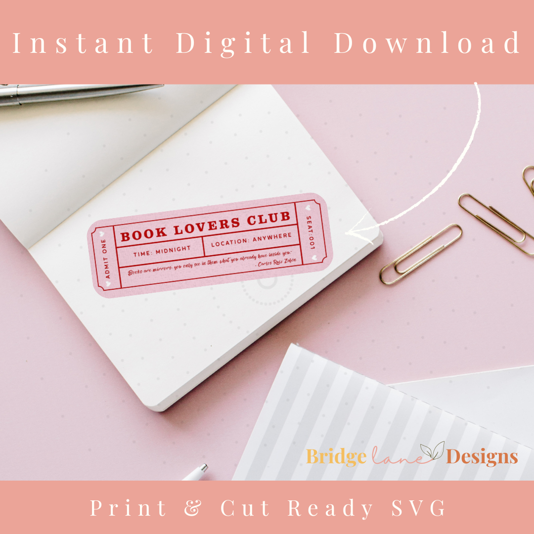 Vintage Theatre Ticket Bookmark: Book Lovers Club - Digital Download