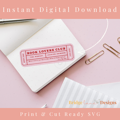 Vintage Theatre Ticket Bookmark: Book Lovers Club - Digital Download
