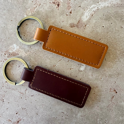 Personalised Stitched Faux Leather Keyring | Custom Name Keychain