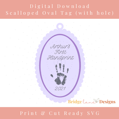 Scalloped Edge Oval Tag | Ornament Keepsake - Digital Download
