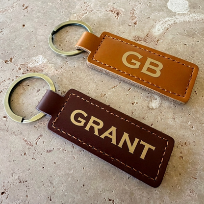 Personalised Stitched Faux Leather Keyring | Custom Name Keychain