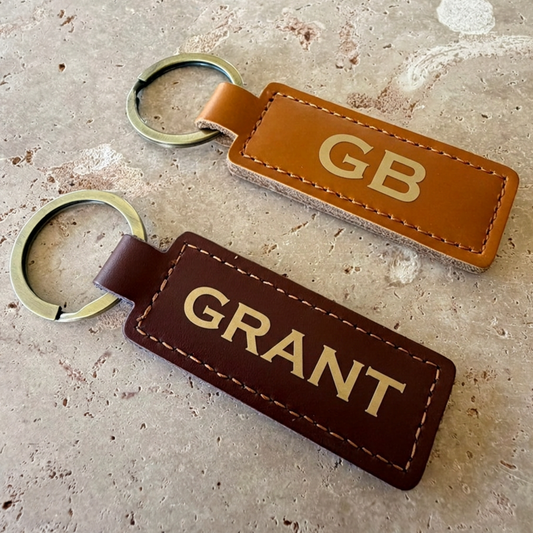 Personalised Stitched Faux Leather Keyring | Custom Name Keychain
